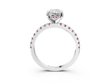 White gold Radiant Cut Diamond Solitaire Ring with Round with Morganite side stone Pavé Band and Four-Prong Setting_15