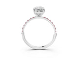 White gold Radiant Cut Diamond Solitaire Ring with Round with Morganite side stone Pavé Band and Prong Setting_15