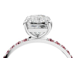 White gold Radiant Cut Diamond Solitaire Ring with Round with Morganite side stone Pavé Band and Prong Setting_16