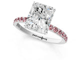 White gold Radiant Cut Diamond Solitaire Ring with Round with Morganite side stone Pavé Band and Prong Setting_1