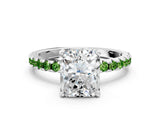 White gold Radiant Cut Diamond Solitaire Ring with Round with Peridot side stone Pavé Band and Four-Prong Setting_12