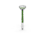 White gold Radiant Cut Diamond Solitaire Ring with Round with Peridot side stone Pavé Band and Four-Prong Setting_2