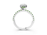 White gold Radiant Cut Diamond Solitaire Ring with Round with Peridot side stone Pavé Band and Four-Prong Setting_3