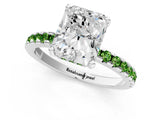 White gold Radiant Cut Diamond Solitaire Ring with Round with Peridot side stone Pavé Band and Four-Prong Setting_37