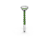 White gold Radiant Cut Diamond Solitaire Ring with Round with Peridot side stone Pavé Band and Four-Prong Setting_38
