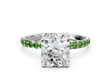 White gold Radiant Cut Diamond Solitaire Ring with Round with Peridot side stone Pavé Band and Prong Setting_24