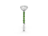 White gold Radiant Cut Diamond Solitaire Ring with Round with Peridot side stone Pavé Band and Prong Setting_26