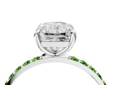 White gold Radiant Cut Diamond Solitaire Ring with Round with Peridot side stone Pavé Band and Prong Setting_40
