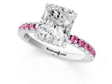 White gold Radiant Cut Diamond Solitaire Ring with Round with Pink Sapphire side stone Pavé Band and Four-Prong Setting_1