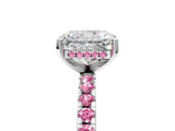 White gold Radiant Cut Diamond Solitaire Ring with Round with Pink Sapphire side stone Pavé Band and Four-Prong Setting_17