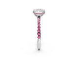 White gold Radiant Cut Diamond Solitaire Ring with Round with Pink Sapphire side stone Pavé Band and Four-Prong Setting_2