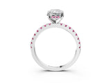 White gold Radiant Cut Diamond Solitaire Ring with Round with Pink Sapphire side stone Pavé Band and Four-Prong Setting_3