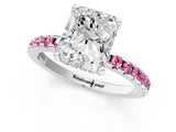 White gold Radiant Cut Diamond Solitaire Ring with Round with Pink Sapphire side stone Pavé Band and Four-Prong Setting_37