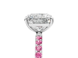 White gold Radiant Cut Diamond Solitaire Ring with Round with Pink Sapphire side stone Pavé Band and Prong Setting_17
