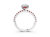 White gold Radiant Cut Diamond Solitaire Ring with Round with Ruby side stone Pavé Band and Four-Prong Setting_3