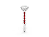White gold Radiant Cut Diamond Solitaire Ring with Round with Ruby side stone Pavé Band and Prong Setting_26