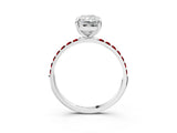 White gold Radiant Cut Diamond Solitaire Ring with Round with Ruby side stone Pavé Band and Prong Setting_27