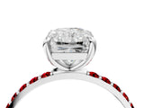 White gold Radiant Cut Diamond Solitaire Ring with Round with Ruby side stone Pavé Band and Prong Setting_28