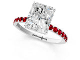 White gold Radiant Cut Diamond Solitaire Ring with Round with Ruby side stone Pavé Band and Prong Setting_37