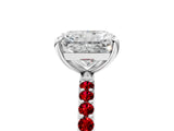 White gold Radiant Cut Diamond Solitaire Ring with Round with Ruby side stone Pavé Band and Prong Setting_41