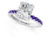 White gold Radiant Cut Diamond Solitaire Ring with Round with Tanzanite side stone Pavé Band and Four-Prong Setting_25