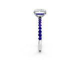White gold Radiant Cut Diamond Solitaire Ring with Round with Tanzanite side stone Pavé Band and Four-Prong Setting_26