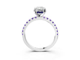 White gold Radiant Cut Diamond Solitaire Ring with Round with Tanzanite side stone Pavé Band and Four-Prong Setting_27