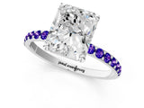White gold Radiant Cut Diamond Solitaire Ring with Round with Tanzanite side stone Pavé Band and Prong Setting_13
