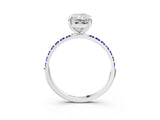 White gold Radiant Cut Diamond Solitaire Ring with Round with Tanzanite side stone Pavé Band and Prong Setting_3