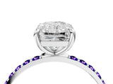 White gold Radiant Cut Diamond Solitaire Ring with Round with Tanzanite side stone Pavé Band and Prong Setting_4