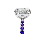 White gold Radiant Cut Diamond Solitaire Ring with Round with Tanzanite side stone Pavé Band and Prong Setting_5
