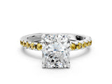 White gold Radiant Cut Diamond Solitaire Ring with Round with Yellow Sapphire side stone Pavé Band and Four-Prong Setting_12