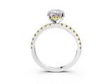 White gold Radiant Cut Diamond Solitaire Ring with Round with Yellow Sapphire side stone Pavé Band and Four-Prong Setting_15