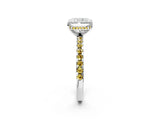 White gold Radiant Cut Diamond Solitaire Ring with Round with Yellow Sapphire side stone Pavé Band and Four-Prong Setting_2