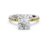 White gold Radiant Cut Diamond Solitaire Ring with Round with Yellow Sapphire side stone Pavé Band and Four-Prong Setting_36