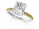 White gold Radiant Cut Diamond Solitaire Ring with Round with Yellow Sapphire side stone Pavé Band and Four-Prong Setting_37