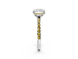 White gold Radiant Cut Diamond Solitaire Ring with Round with Yellow Sapphire side stone Pavé Band and Four-Prong Setting_38
