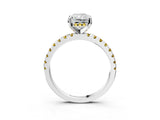 White gold Radiant Cut Diamond Solitaire Ring with Round with Yellow Sapphire side stone Pavé Band and Four-Prong Setting_39