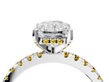 White gold Radiant Cut Diamond Solitaire Ring with Round with Yellow Sapphire side stone Pavé Band and Four-Prong Setting_4
