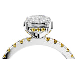 White gold Radiant Cut Diamond Solitaire Ring with Round with Yellow Sapphire side stone Pavé Band and Four-Prong Setting_40