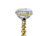 White gold Radiant Cut Diamond Solitaire Ring with Round with Yellow Sapphire side stone Pavé Band and Four-Prong Setting_5
