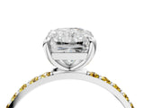 White gold Radiant Cut Diamond Solitaire Ring with Round with Yellow Sapphire side stone Pavé Band and Prong Setting_16