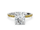White gold Radiant Cut Diamond Solitaire Ring with Round with Yellow Sapphire side stone Pavé Band and Prong Setting_23