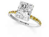 White gold Radiant Cut Diamond Solitaire Ring with Round with Yellow Sapphire side stone Pavé Band and Prong Setting_24