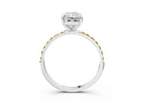 White gold Radiant Cut Diamond Solitaire Ring with Round with Yellow Sapphire side stone Pavé Band and Prong Setting_26