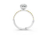White gold Radiant Cut Diamond Solitaire Ring with Round with Yellow Sapphire side stone Pavé Band and Prong Setting_27