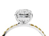 White gold Radiant Cut Diamond Solitaire Ring with Round with Yellow Sapphire side stone Pavé Band and Prong Setting_34
