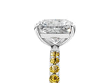 White gold Radiant Cut Diamond Solitaire Ring with Round with Yellow Sapphire side stone Pavé Band and Prong Setting_35