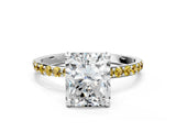 White gold Radiant Cut Diamond Solitaire Ring with Round with Yellow Sapphire side stone Pavé Band and Prong Setting_36