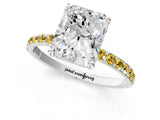 White gold Radiant Cut Diamond Solitaire Ring with Round with Yellow Sapphire side stone Pavé Band and Prong Setting_36